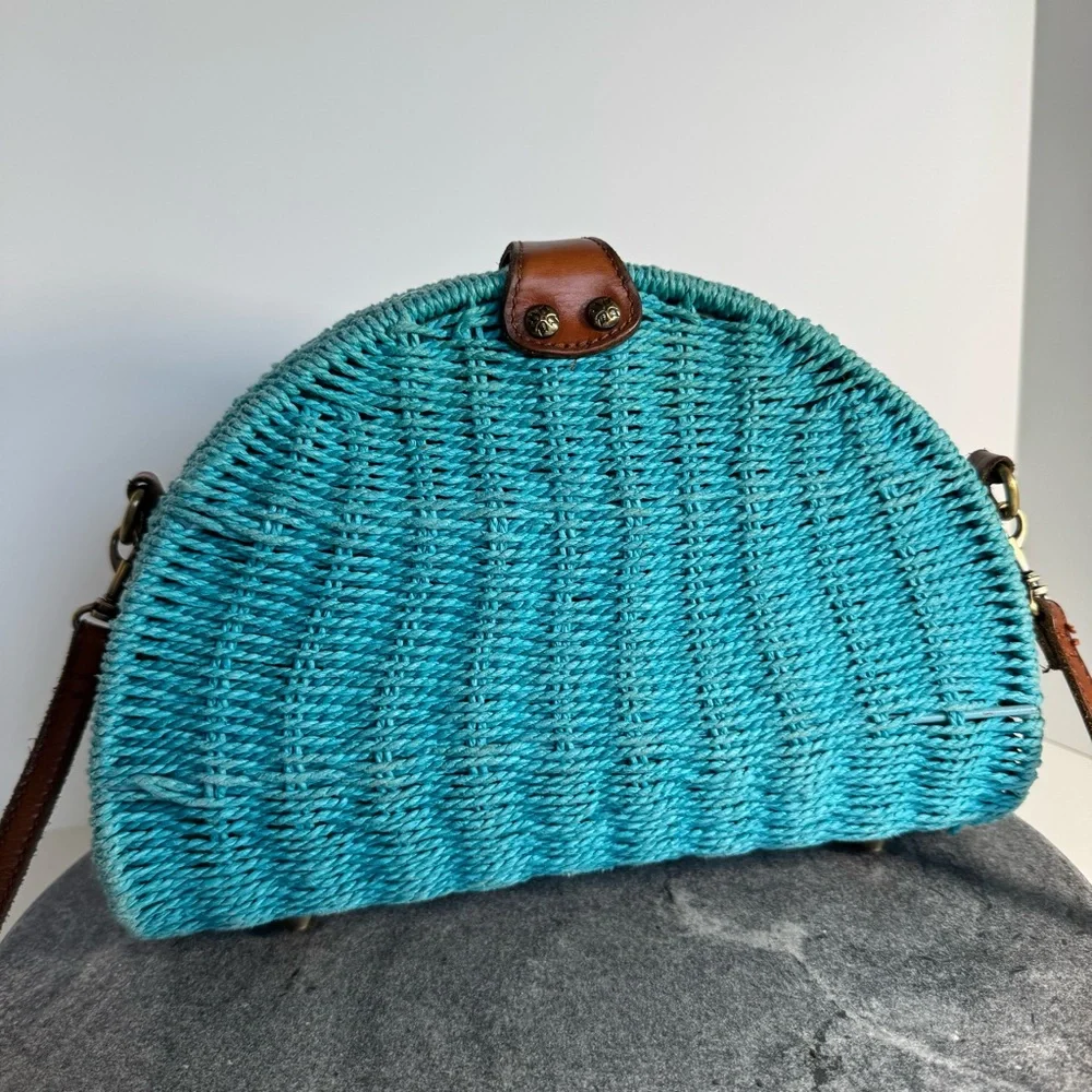 Patricia Nash Bonella Crossbody Wicker Blue Purse Bag Leather Strap